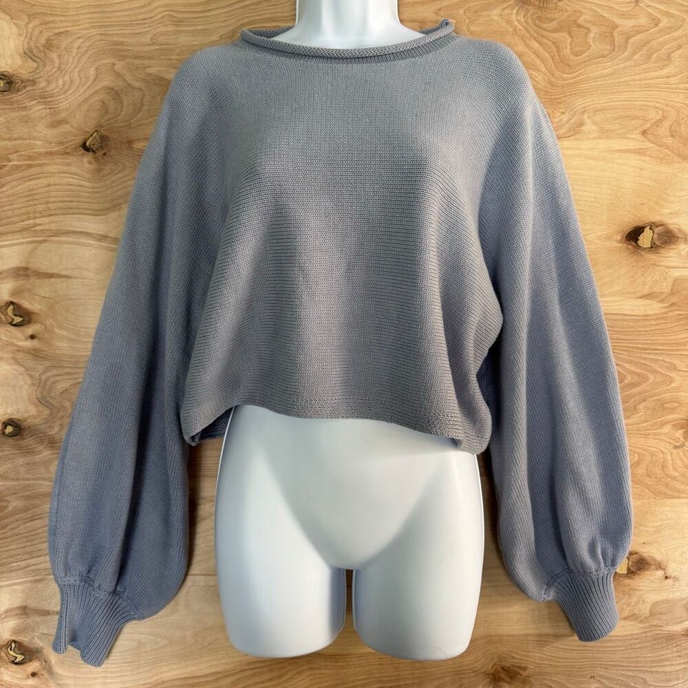 Mooloola Dusty Blue Cropped Wide Sleeve Cotton Blend Shrug Sweater L
